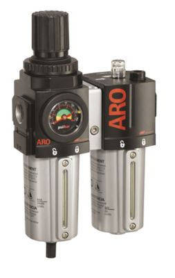 ARO 2000 Series 2 pc. Compressed Air Filter/Regulator/Lubricator Unit, Gauge, 3/8 in. NPT, Manual Drain, Metal, C38331-610