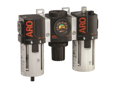 ARO 2000 Series 3 pc. Compressed Air Filter/Regulator/Lubricator Unit with Gauge, 3/8 in. NPT, Manual Drain,C38331-800