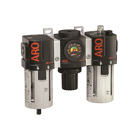ARO 2000 Series 3 pc. Compressed Air Filter/Regulator/Lubricator Unit with Gauge, 3/8 in. NPT, Manual Drain,C38331-800