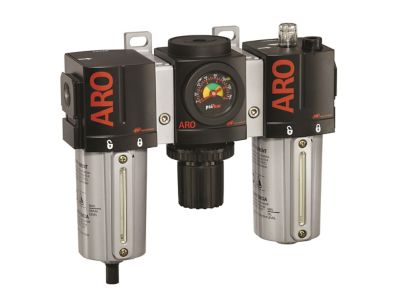 ARO 2000 Series 3 pc. Compressed Air Filter/Regulator/Lubricator Unit, Gauge, 3/8 in. NPT, Manual Drain, Metal, C38331-810