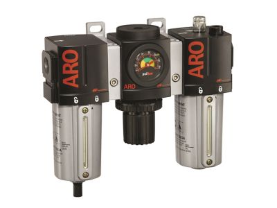 ARO 3/8 in. NPT 2000 Series Compressed Air Filter/Regulator/Lubricator Unit, Gauge, Manual Drain, Metal, 3 pc.