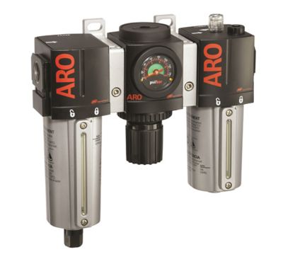 ARO 3/8 in. NPT 2000 Series Compressed Air Filter/Regulator/Lubricator Unit, Gauge, Auto Drain, Metal, 3 pc.,C38331-811