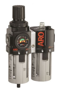 ARO 2000 Series 2 pc. Compressed Air Filter/Regulator/Lubricator Unit with Gauge, 1/2 in. NPT, Manual Drain,C38341-600