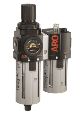 ARO 2000 Series 2 pc. Compressed Air Filter/Regulator/Lubricator Unit, Gauge, 1/2 in. NPT, Auto Drain, Metal, C38341-601