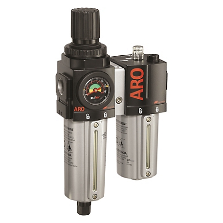 ARO 2000 Series 2 pc. Compressed Air Filter/Regulator/Lubricator Unit, Gauge, 1/2 in. NPT, Auto Drain, Poly Bowl, C38341-611