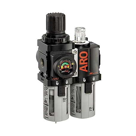 ARO 3/4 in. NPT 2000 Series Combination 2 pc. Air Compressor Filter, Regulator & Lubricator with Gauge, Auto Drain