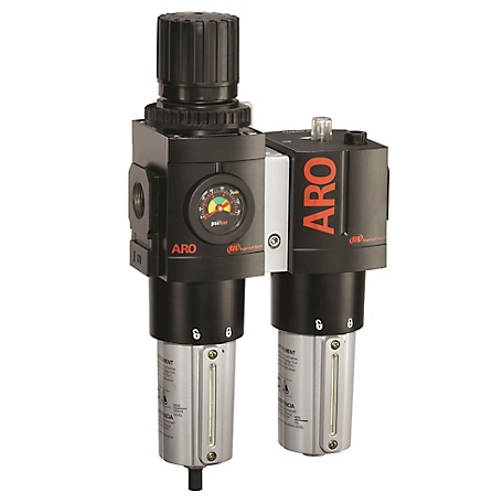 ARO 2000 Series 2 pc. Compressed Air Filter/Regulator/Lubricator Unit with Gauge, 3/4 in. NPT, Auto Drain, Poly, C38351-611