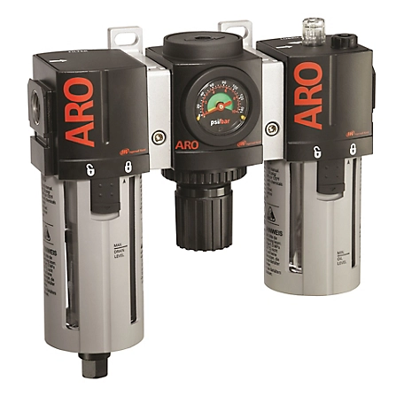 ARO 2000 Series 2 pc. Compressed Air Filter/Regulator/Lubricator Unit with Gauge, 3/4 in. NPT, Auto Drain, Poly, C38351-801