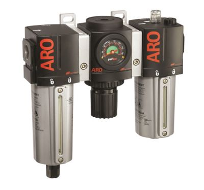 ARO 2000 Series 2 pc. Compressed Air Filter/Regulator/Lubricator Unit with Gauge, 3/4 in. NPT, Auto Drain, Metal, C38351-811