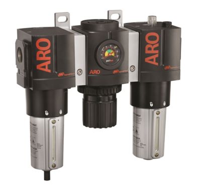 ARO 3000 Series 3 pc. Compressed Air Filter/Regulator/Lubricator Unit with Gauge, 3/4 in. NPT, Manual Drain, Metal, C38451-810