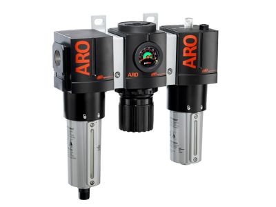 ARO 3000 Series 3 pc. Compressed Air Filter/Regulator/Lubricator Unit, Gauge, 3/4 in. NPT, Auto Drain, Metal, C38451-811