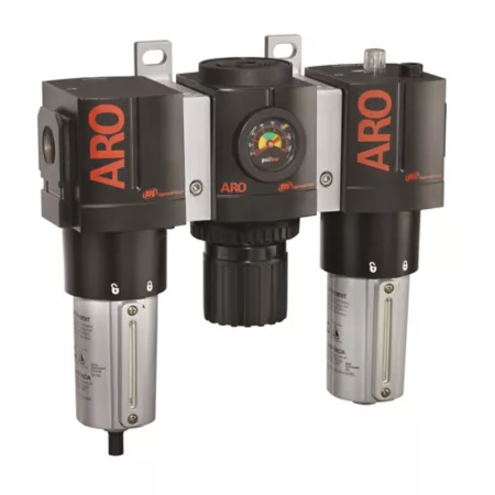 ARO 3000 series 3 pieces Compressed Air Filter/Regulator/Lubricator Unit Gauge 1 in NPT Manual Drain Metal C38461-810 Filters Regulators & Lubricators