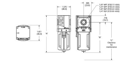 Image showing  1/4 in. NPT 1000 Series Standard Air Compressor Filter, Auto Drain, Metal Bowl