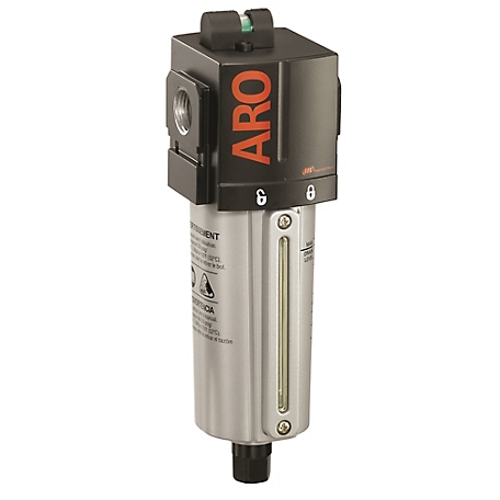 ARO 2000 Series Compressed Air Filter, 1/2 in: NPT, Auto Drain, Metal Bowl with Sight Glass, 5 Microns, F35342-411