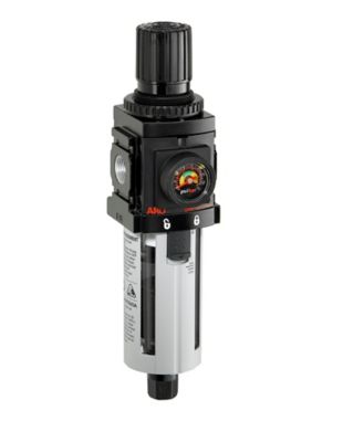 Image showing  1500 Series Piggyback Air Compressor Filter/Regulator with Gauge, 1/4 in. NPT, Auto Drain, Poly Bowl