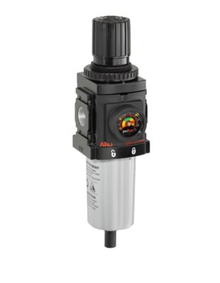 Image showing  1/4 in. NPT 1500 Series Air Compressor Filter and Regulator with Gauge, Piggyback, Manual Drain, Metal Bowl