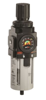 ARO 2000 Series Piggyback Air Compressor Filter/Regulator with Gauge, 1/2 in. NPT, Poly Bowl