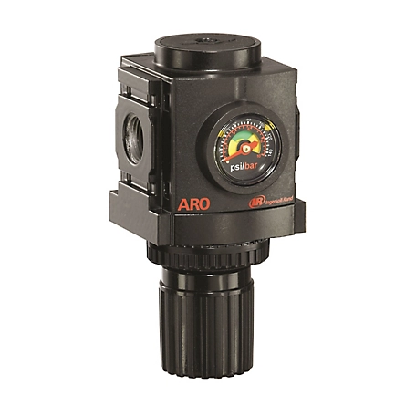 ARO 1500 Series Air Line Compressor Regulator with Gauge, 3/8 in. NPT, 0-140 PSIG, Knob