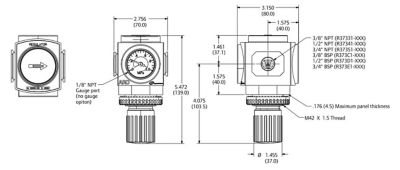 ARO 3/4 in. NPT 2000 Series Non-Relieving Air Regulator with Flush-Mount Gauge, Standard Knob Control, 0 to 140 PSI