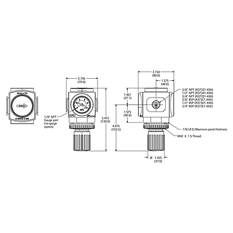 ARO 3/4 in. NPT 2000 Series Non-Relieving Air Regulator with Flush-Mount Gauge, Standard Knob Control, 0 to 140 PSI
