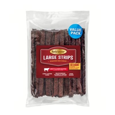 Retriever Large Strips Beef Basted Flavor Rawhide Dog Chew Treats, 80 ct.