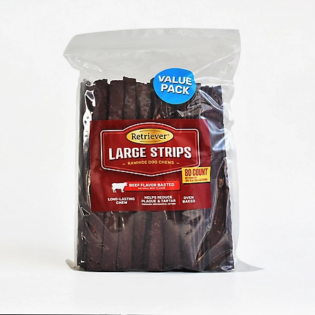 Retriever Large Strips Beef Basted Flavor Rawhide Dog Chew Treats, 80 ct.