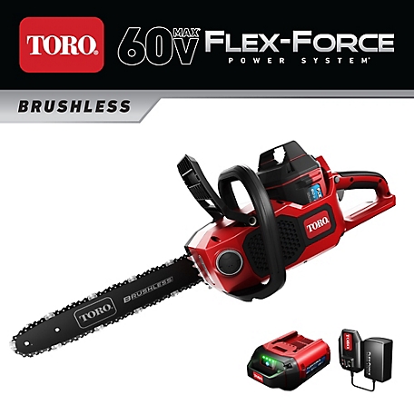 Toro 16 in. 60V Cordless Max Lithium-Ion Chainsaw, 2.0Ah Batteries and Charger Included, Brushless Motor, 51851