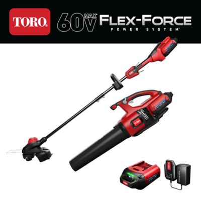 Toro 13 in. Cordless 60V Max Lithium-Ion String Trimmer and Leaf Blower Combo Kit, 2.0Ah Battery and Charger Included