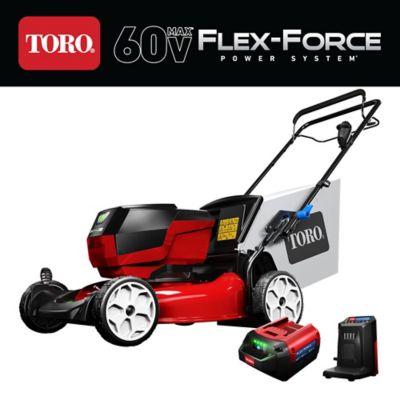 Toro 60V Max* 21 in. Recycler w/SmartStow Self-Propelled Lawn Mower, 5.0 Ah Battery Included Battery powered mower