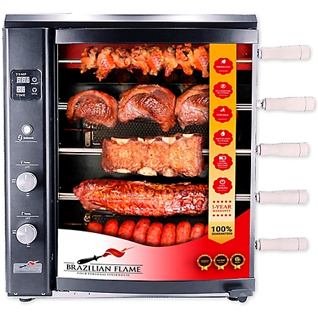 Brazilian Flame Brazilian Gas Rotisserie Grill with 5 Skewers in Black
