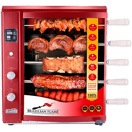 Brazilian Flame Gas Rotisserie Grill with 5 Skewers, Red
