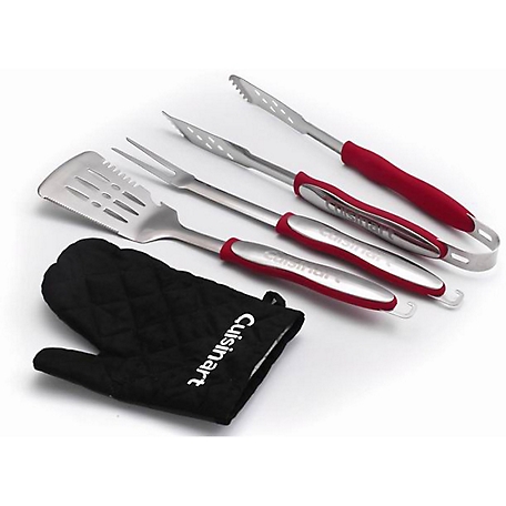 Cuisinart 3 pc. Grilling Tool Set with Grill Glove, Red/Black