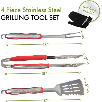 Image showing  3 pc. Grilling Tool Set with Grill Glove, Red/Black