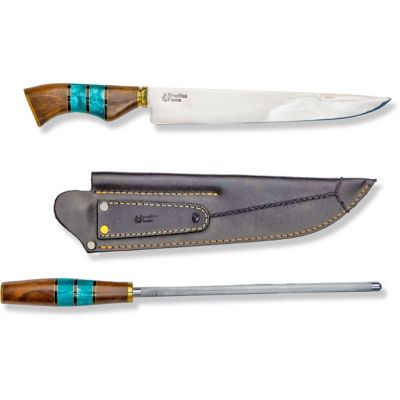 Brazilian Flame 10 in. Chef Ribs Stainless Steel Knife with Sharpener, Green