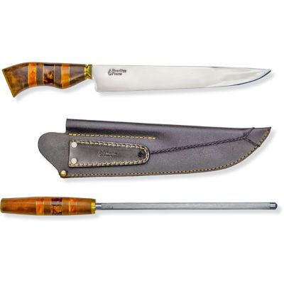 Brazilian Flame 10 in. Chef Ribs Stainless Steel Knife with Sharpener, Yellow