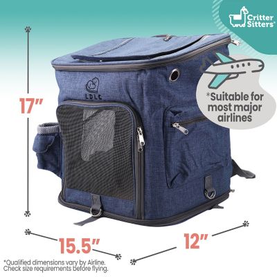 Critter Sitters Pet Backpack for 22 Lbs. Dogs and Cats with Suitcase Strap and Storage Pockets, Blue