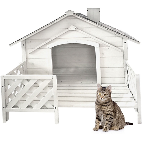 Critter Sitters 27 in. Tall Outdoor Raised Pet House with Porch, White