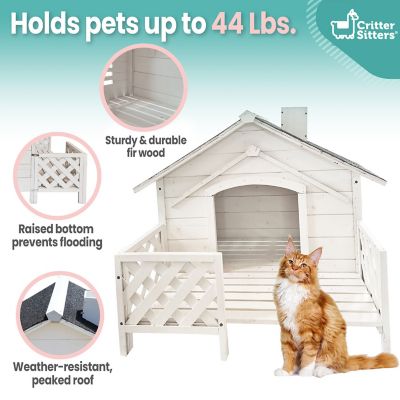 Image showing  Tall Raised Outdoor Wooden Pet House with Porch, White