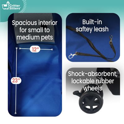 Image showing  4-Wheel Double Pet Stroller for 2 Pets 44 lb. and Under with 2 Storage Baskets, Blue