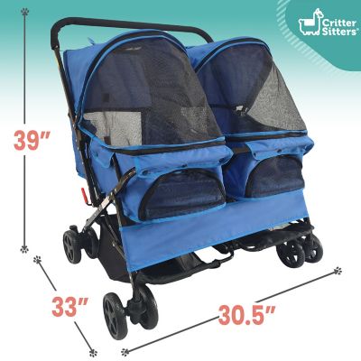 Image showing  4-Wheel Double Pet Stroller for 2 Pets 44 lb. and Under with 2 Storage Baskets, Blue