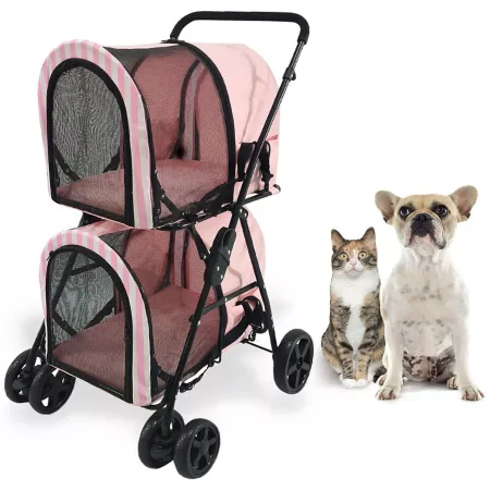 Critter Sitters 4-Wheel Double Stroller for 2 Pets 44 lbs and Under Pink Pet Strollers