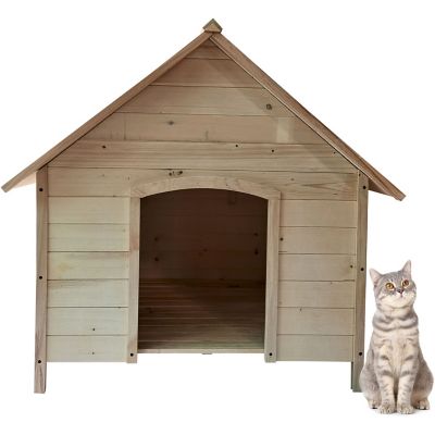 Critter Sitters Tall Raised Log Cabin-Style Outdoor Wooden Pet House, Natural, 41 in.