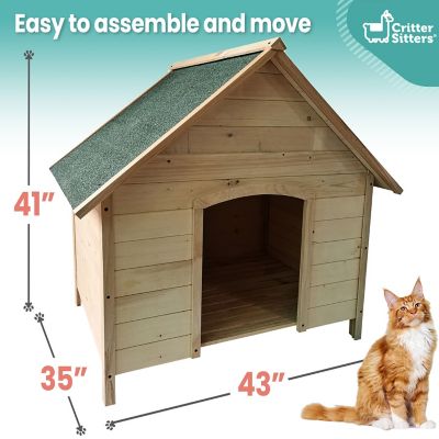 Image showing  Tall Raised Log Cabin-Style Outdoor Wooden Pet House, Natural, 41 in.