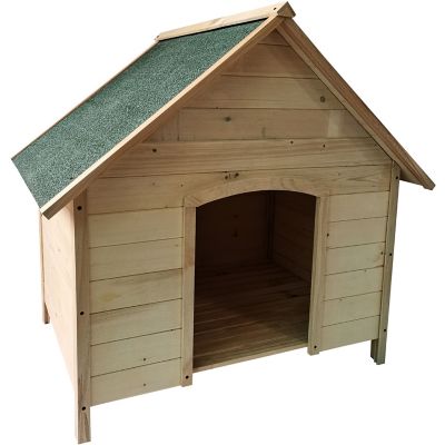 Image showing  Tall Raised Log Cabin-Style Outdoor Wooden Pet House, Natural, 41 in.