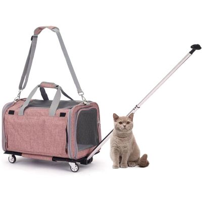 Critter Sitters Mesh Rolling Pet Carrier with Telescopic Pull Rod, 19.69 in., Pink