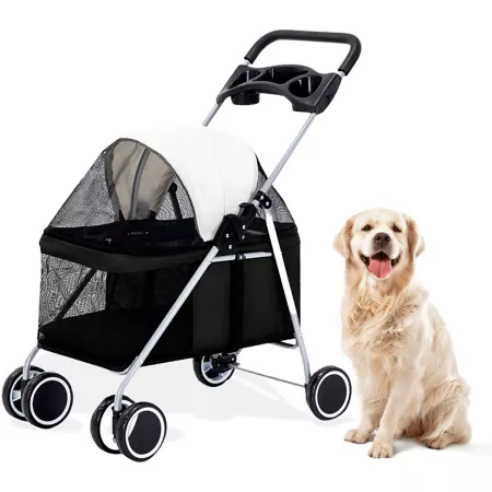 Critter Sitters Single 3-Wheel Pet Stroller with Utility Basket 33 lbs Black Pet Strollers