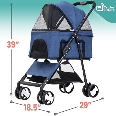 Image showing  Single 4-Wheel Pet Stroller for Pets 33 lb. and Under with Storage Basket, Blue