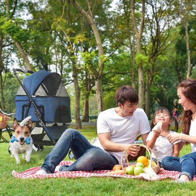 Image showing  Single 4-Wheel Pet Stroller for Pets 33 lb. and Under with Storage Basket, Blue