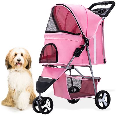 Critter Sitters Single 3 Wheel Jogging Pet Stroller for Pets 33 lb. and Under with Storage Basket Pink at Tractor Supply Co