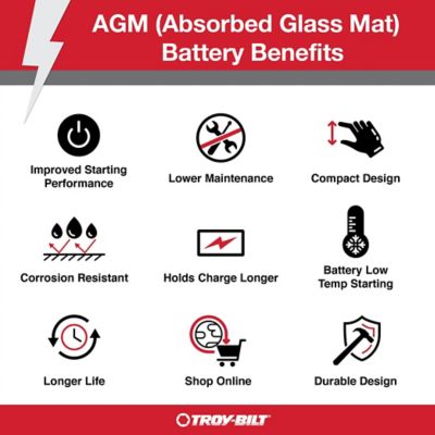 Image showing  12V 210 CCA Absorbent Glass Mat Replacement Battery, Fits Cub Cadet and Troy-Bilt